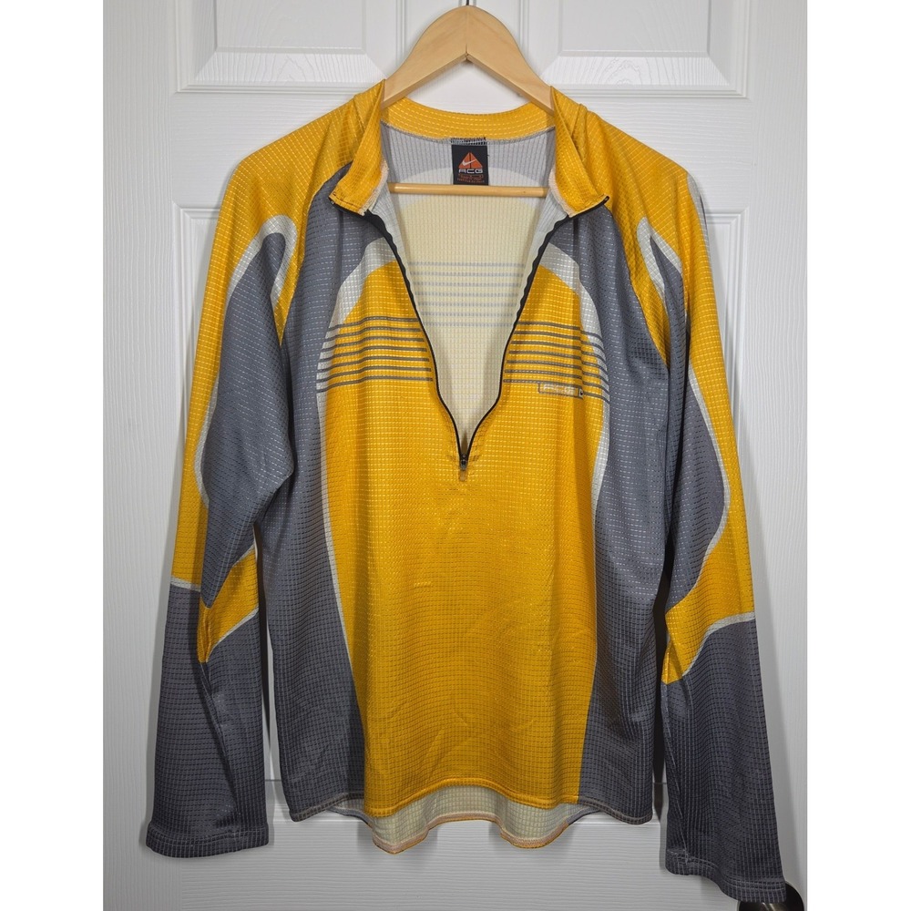 VTG Nike ACG Cycling Jersey Long Sleeve Yellow Grey Made in Italy Large 90s Y2K - Picture 3 of 14